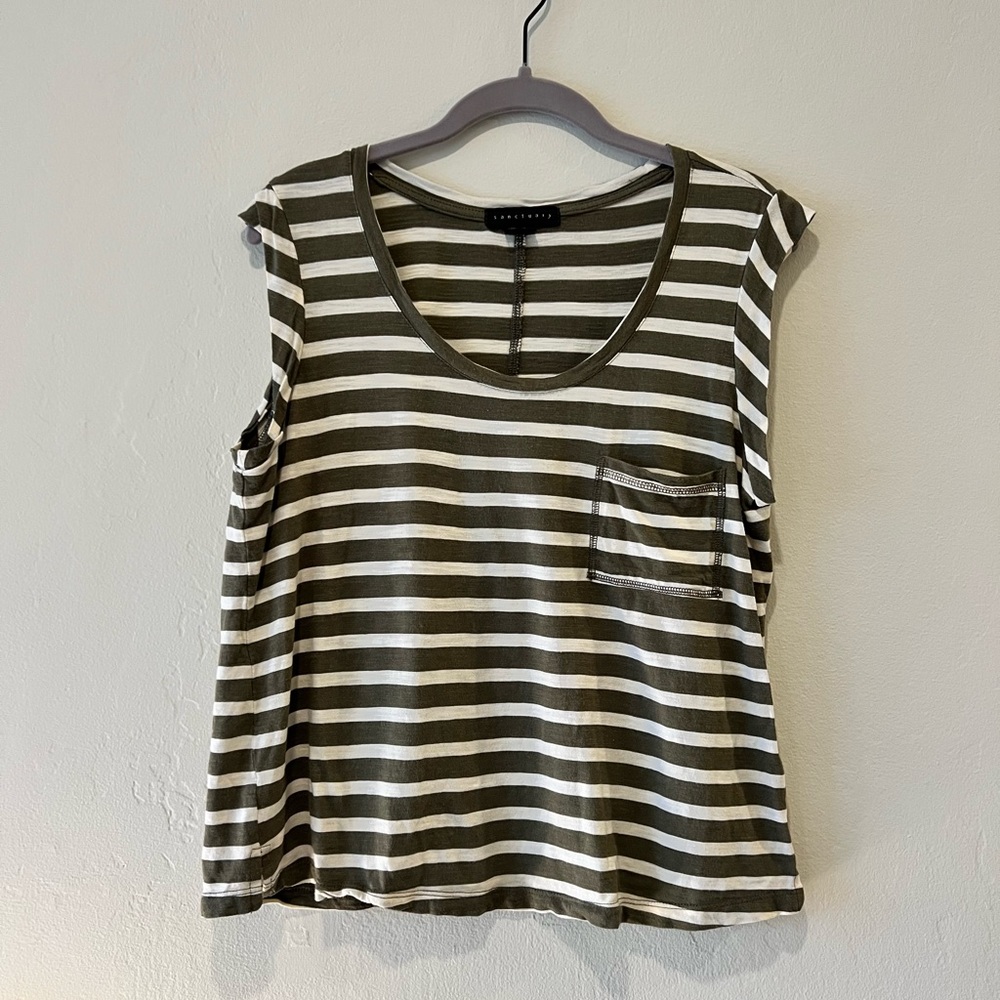 Sanctuary Olive and White Striped Tank Top